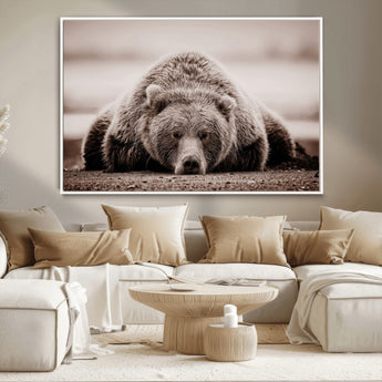 20611-MGV-CV-36X24-Grizzly Bear Wall Art – Majestic Wildlife Sepia Canvas Print, Rustic Nature Animal Artwork for Cabin, Lodge, Living Room, Bedroom,