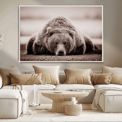 20611-MGV-CV-36X24-Grizzly Bear Wall Art – Majestic Wildlife Sepia Canvas Print, Rustic Nature Animal Artwork for Cabin, Lodge, Living Room, Bedroom,