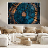 65231-MGV-CV-36X24-Blue and Gold Tree Ring Wall Art – Rustic Abstract Wood Slice Canvas Print, Modern Nature Inspired Artwork for Living Room,