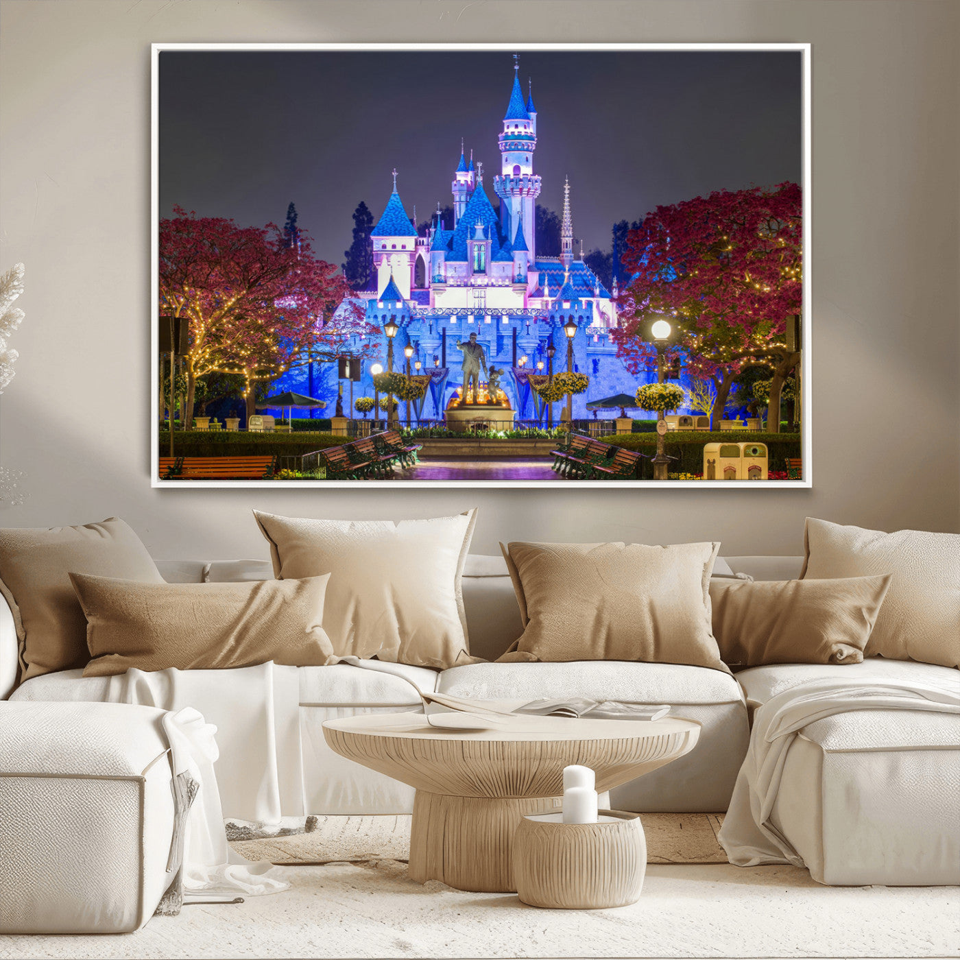 66710-MGV-CV-36X24-Enchanted Castle Wall Art – Magical Night Scene Canvas Print with Glowing Lights, Fantasy Architecture Artwork for Living Room,