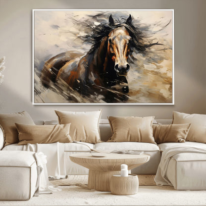 53001-MGV-CV-36X24-Wild Horse Wall Art – Majestic Stallion Canvas Print with Flowing Mane, Rustic Western Style Painting for Living Room, Office or