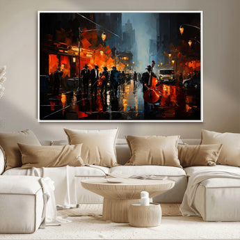 32816-MGV-CV-36X24-City Jazz Night Wall Art – Modern Abstract Urban Street Scene Canvas Print, Moody Music-Themed Decor for Living Room, Office, or