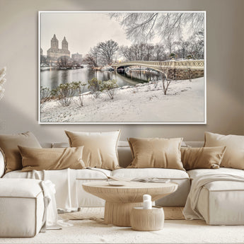 60292-MGV-CV-36X24-Central Park Winter Wall Art – Snowy Bow Bridge Canvas Print, Scenic New York City Landscape Photography for Living Room, Bedroom