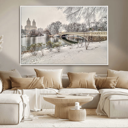 60292-MGV-CV-36X24-Central Park Winter Wall Art – Snowy Bow Bridge Canvas Print, Scenic New York City Landscape Photography for Living Room, Bedroom
