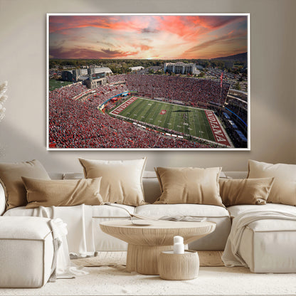 51135-MGV-CV-36X24-Indiana Hoosiers Stadium Wall Art – Panoramic Football Canvas Print with Game Day Crowd and Sunset Sky, Sports Artwork for Man