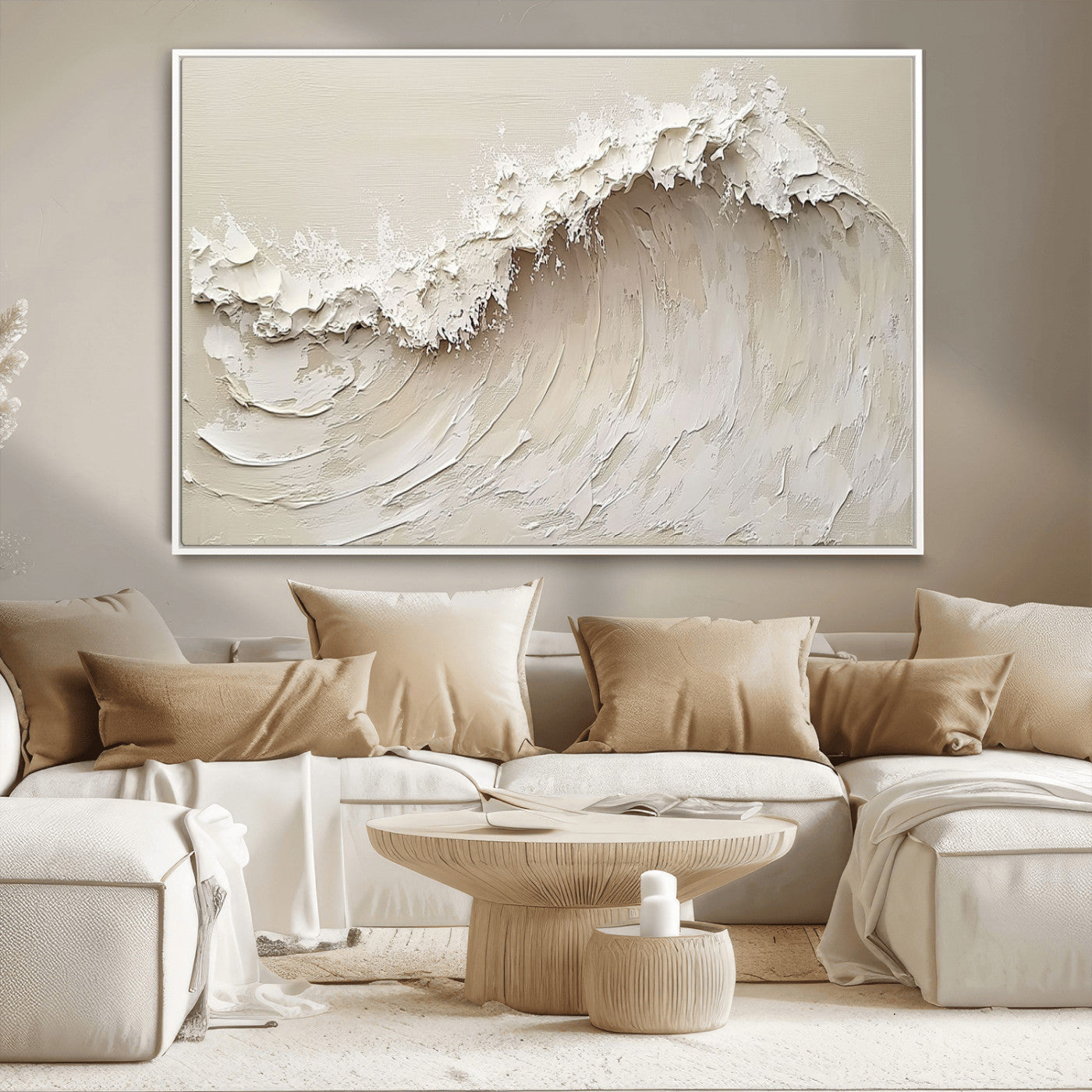 45175-MGV-CV-36X24-Textured Wave Wall Art Canvas Print, Framed Minimal Seascape Art Picture Print, Elegant Wave Perfect Modern Coastal Decor Artwork