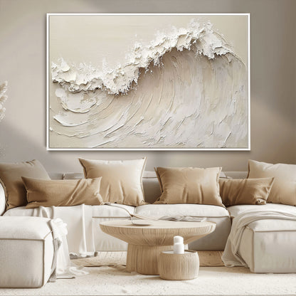 45175-MGV-CV-36X24-Textured Wave Wall Art Canvas Print, Framed Minimal Seascape Art Picture Print, Elegant Wave Perfect Modern Coastal Decor Artwork