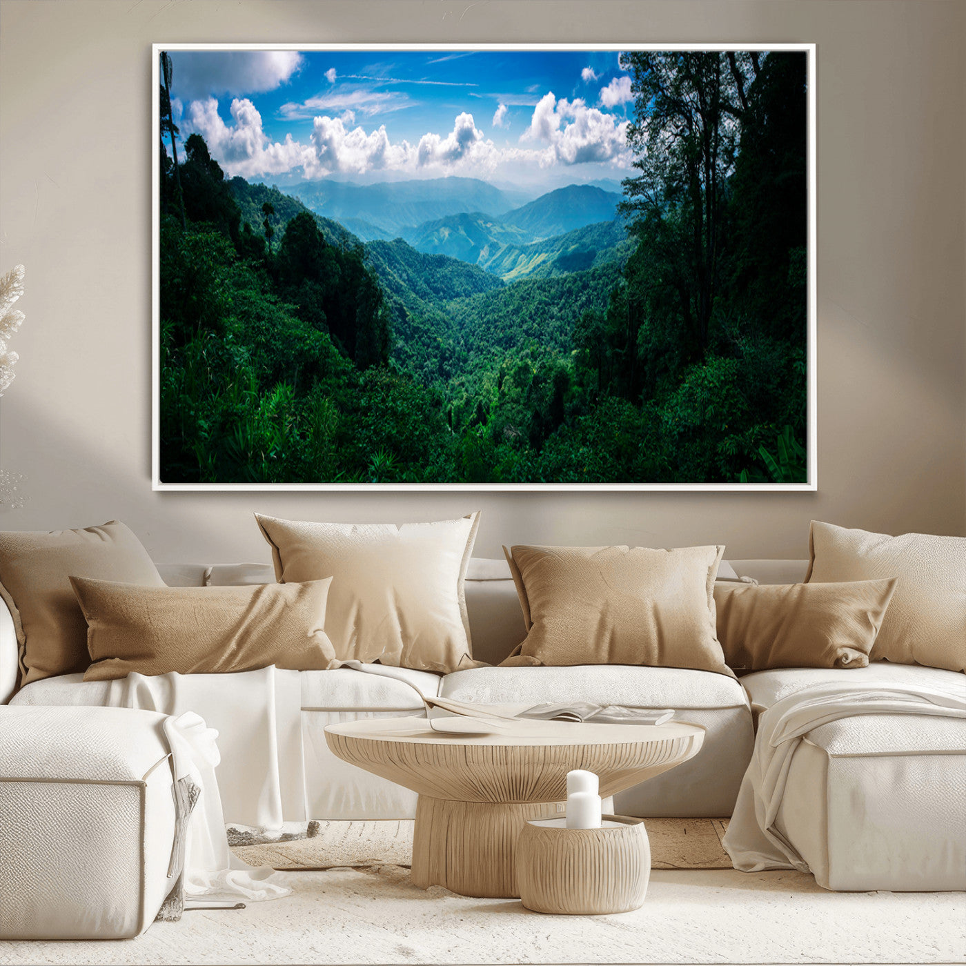 74439378-MGV-CV-36X24-Tropical Jungle Wall Art Canvas Print, Framed Lush Valley Art Picture Print, Forest Mountains Perfect Tropical Wilderness Decor