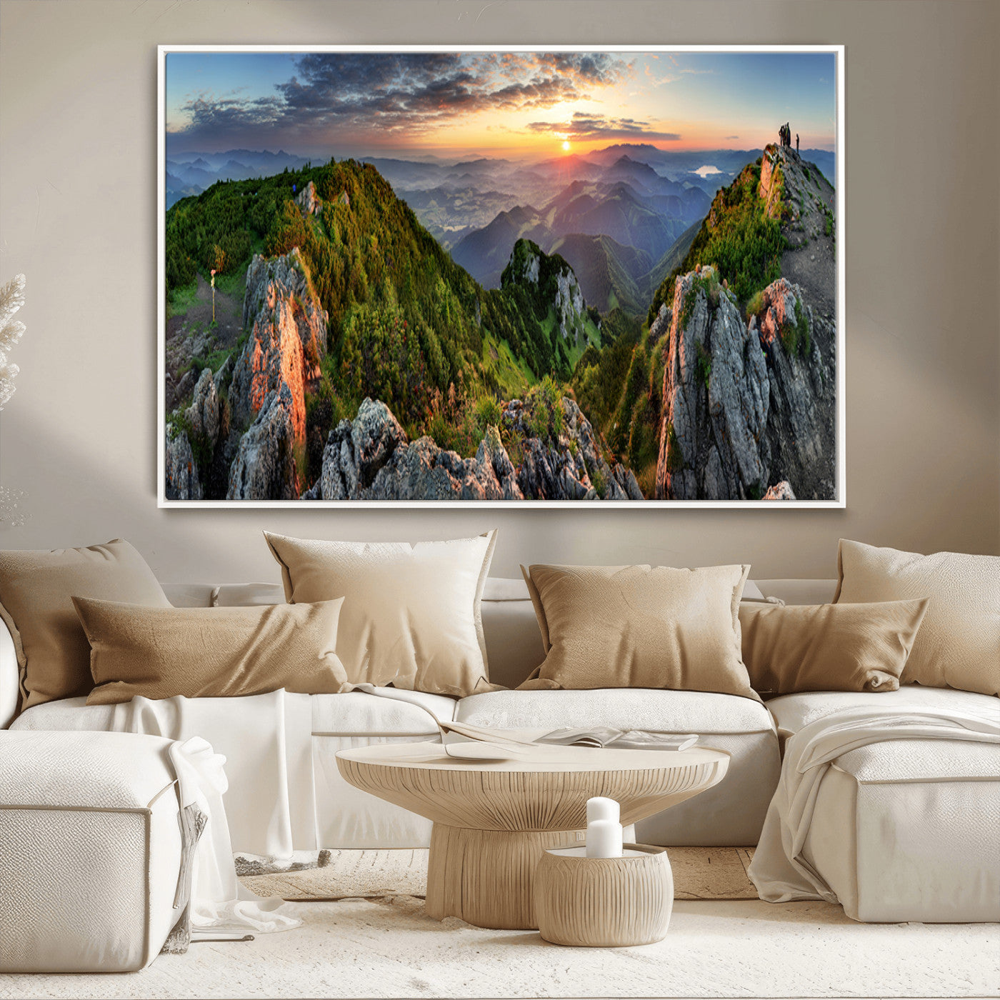 51582565-MGV-CV-36X24-Mountain Sunrise Panorama Wall Art – Scenic Landscape Canvas Print, Hiking Adventure Nature Photography, Large Mountain Range Wall