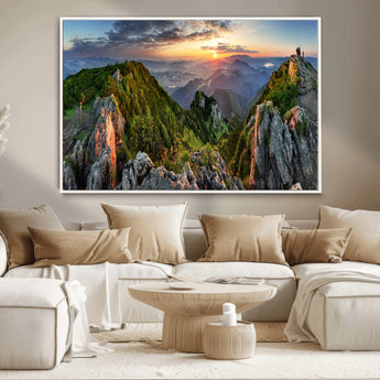 51582565-MGV-CV-36X24-Mountain Sunrise Panorama Wall Art – Scenic Landscape Canvas Print, Hiking Adventure Nature Photography, Large Mountain Range Wall