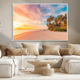 41542880-MGV-CV-36X24-Tropical Beach Wall Art Canvas Print, Framed Palm Trees Art Picture Print, Sunset Shore Perfect Tropical Coastal Decor Artwork