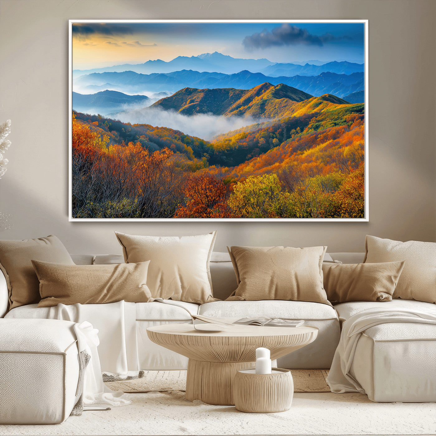 86772247-MGV-CV-36X24-Autumn Mountains Wall Art Canvas Print, Framed Fall Foliage Art Picture Print, Vibrant Hills Perfect Vibrant Nature Decor Artwork