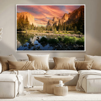 31199457-MGV-CV-36X24-Yosemite Valley Wall Art Canvas Print, Framed El Capitan Art Picture Print, Sunset Sky Perfect Vibrant Western Decor Artwork