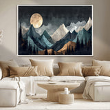 11060882-MGV-CV-36X24-Moonlit Mountains Wall Art Canvas Print, Framed Forest Silhouette Art Picture Print, Night Landscape Perfect Modern Forest Decor