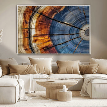 96890915-MGV-CV-36X24-Abstract Tree Ring Wall Art – Rustic Nature Canvas Print with Wood Grain Texture, Modern Earth Tone Artwork for Office, Living