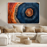 72209152-MGV-CV-36X24-Abstract Tree Ring Wall Art – Vibrant Blue Orange Wood Grain Canvas Print, Rustic Modern Nature Artwork for Living Room, Office,