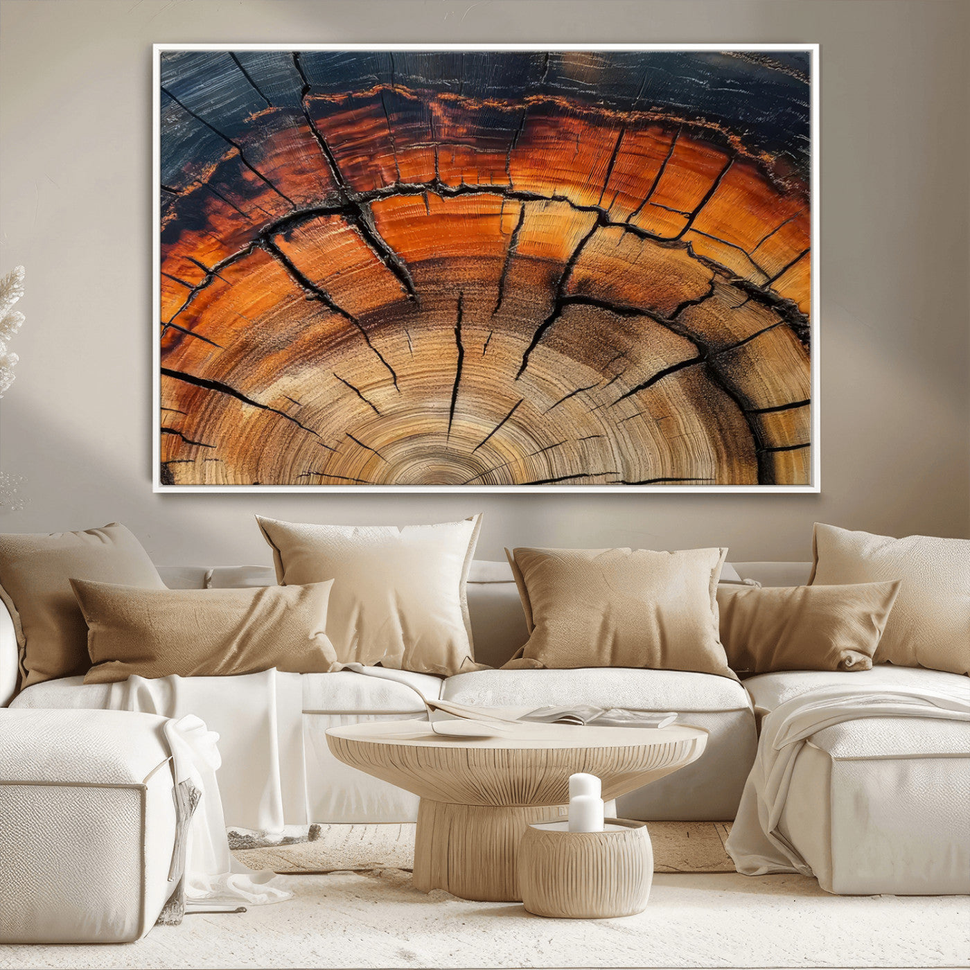 65909987-MGV-CV-36X24-Rustic Tree Ring Wall Art – Nature Inspired Wooden Texture Canvas Print, Modern Abstract Artwork for Living Room, Bedroom, Office