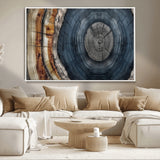 91368647-MGV-CV-36X24-Tree Ring Wall Art – Natural Rustic Wood Texture Canvas Print, Farmhouse Log Cabin Decor, Framed Abstract Tree Stump for Living