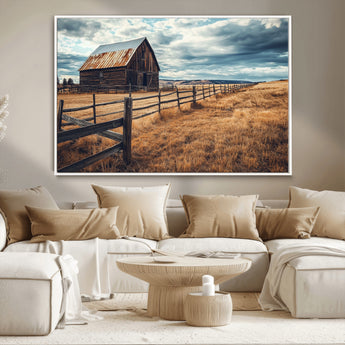 69356982-MGV-CV-36X24-Old Barn Wall Art Canvas Print, Framed Rustic Fence Art Picture Print, Wooden Farmhouse Perfect Rustic Farmhouse Decor Artwork