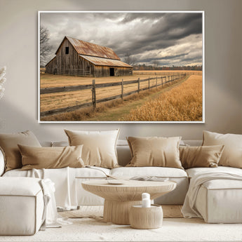 26821575-MGV-FC-36X24_White-Old Barn Wall Art Canvas Print, Framed Rustic Barn Art Picture Print, Moody Farm Perfect Rustic Farmhouse Decor Artwork