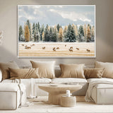 64188182-MGV-CV-36X24-Elk Herd Wall Art Canvas Print, Framed Snowy Forest Art Picture Print, Forest Elks Perfect Neutral Rustic Decor Artwork