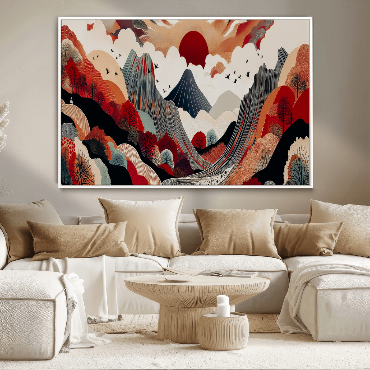 59495752-MGV-CV-36X24-Abstract Mountain Wall Art Canvas Print, Framed Vibrant Landscape Art Picture Print, Nature Drawing Perfect Contemporary