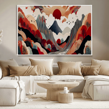 59495752-MGV-CV-36X24-Abstract Mountain Wall Art Canvas Print, Framed Vibrant Landscape Art Picture Print, Nature Drawing Perfect Contemporary