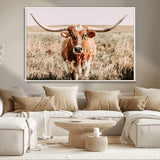 54986862-MGV-CV-36X24-Majestic Longhorn Wall Art – Canvas Print of Graceful Strength & Bold Spirit, Wild Plains Beauty Nature Inspired Rustic Decor for