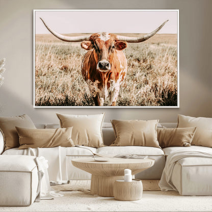 54986862-MGV-CV-36X24-Majestic Longhorn Wall Art – Canvas Print of Graceful Strength & Bold Spirit, Wild Plains Beauty Nature Inspired Rustic Decor for
