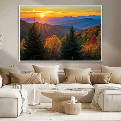 36964931-MGV-CV-36X24-Autumn Mountains Wall Art Canvas Print, Framed Sunset Glow Forest Art Picture Print, Golden Trees Perfect Vibrant Nature Decor