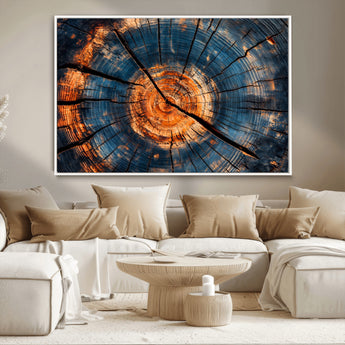 81894502-MGV-CV-36X24-Burnt Wood Wall Art Canvas Print, Framed Aged Timber Art Picture Print, Rustic Tree Slice Perfect Rustic Decor Artwork for Home,