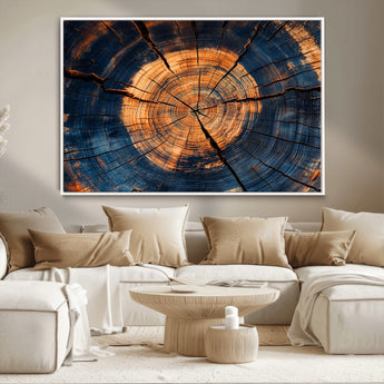 18975622-MGV-CV-36X24-Burnt Wood Wall Art Canvas Print, Framed Aged Timber Art Picture Print, Rustic Tree Slice Perfect Rustic Decor Artwork for Home,