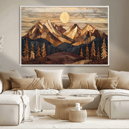 39116082-MGV-CV-36X24-Wood Mountain Landscape Wall Art Canvas Print, Framed Sunset Hills Art Picture Print, Abstract Nature Perfect Boho Decor Artwork