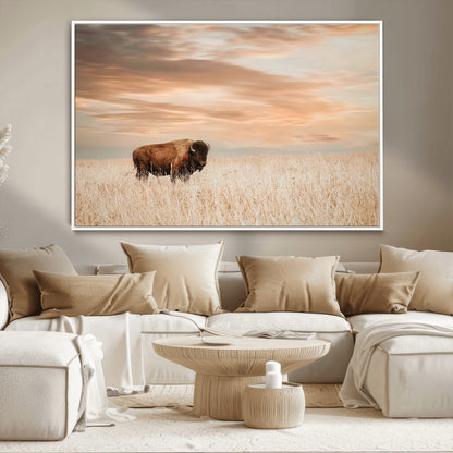 87282289-MGV-CV-36X24-Bison Wall Art Canvas Print, Framed Buffalo Art Picture Print, Western Prairie Perfect Rustic Decor Artwork