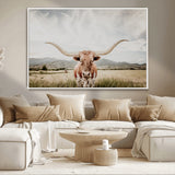 80054319-MGV-CV-36X24-Longhorn Wall Art – Rustic Western Canvas Print, Majestic Bull Artwork for Farmhouse, Ranch or Living Room