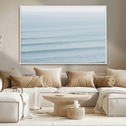 47814787-MGV-CV-36X24-Ocean Waves Wall Art Canvas Print, Framed Solo Surfer Art Picture Print, Wave Lines Perfect Minimalist Ocean Decor Artwork