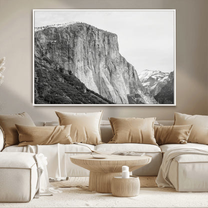 39393420-MGV-CV-36X24-El Capitan Wall Art Canvas Print, Framed Yosemite Cliff Art Picture Print, Monochrome Mountain Perfect Monochrome Sierra Decor