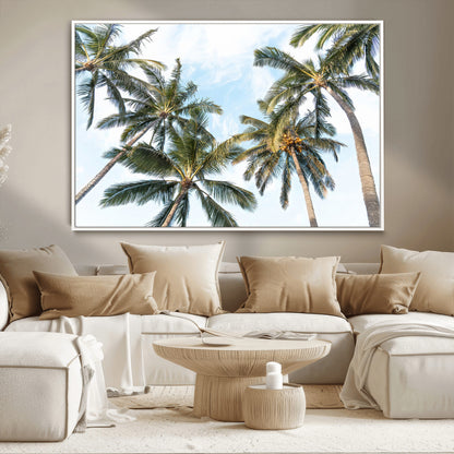 87247012-MGV-CV-36X24-Skyward Palm Trees Wall Art Canvas Print, Framed Tropical Sky Art Picture Print, Coconut Palm Perfect Tropical Skyview Decor