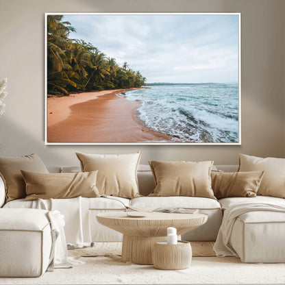 88125882-MGV-CV-36X24-Tropical Shoreline Wall Art Canvas Print, Framed Palm Trees Art Picture Print, Tropical Ocean Perfect Tropical Coastal Decor