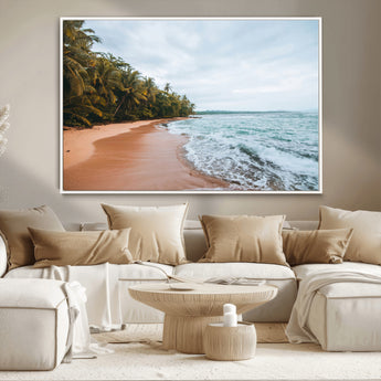 88125882-MGV-FC-36X24_White-Tropical Shoreline Wall Art Canvas Print, Framed Palm Trees Art Picture Print, Tropical Ocean Perfect Tropical Coastal Decor