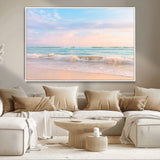 74679437-MGV-CV-36X24-Pastel Ocean Wall Art Canvas Print, Framed Beach Waves Art Picture Print, Soft Sunset Perfect Pastel Coastal Decor Artwork