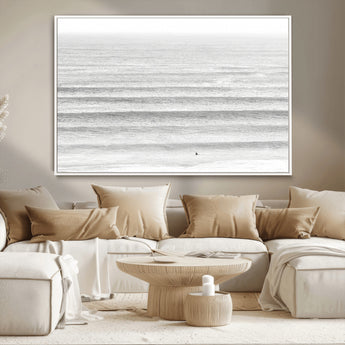 66534476-MGV-CV-36X24-Lone Surfer Wall Art Canvas Print, Framed Ocean Waves Art Picture Print, Minimal Sea Perfect Minimal Coastal Decor Artwork