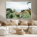 45700479-MGV-CV-36X24-Monstera Leaves Wall Art Canvas Print, Framed Tropical Ocean Art Picture Print, Tropical Foliage Perfect Tropical Coastal Jungle