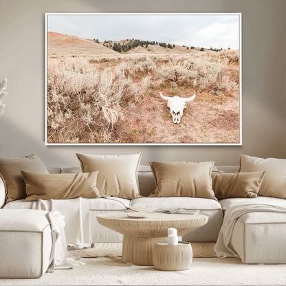 97234735-MGV-CV-36X24-Rustic Bones Wall Art Canvas Print, Framed Desert Sage Art Picture Print, Prairie Skull Perfect Minimal Rustic Decor Artwork