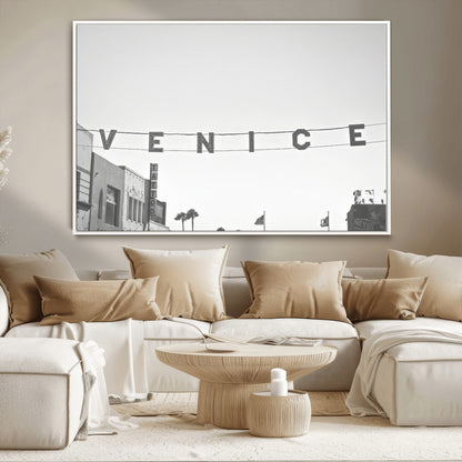 68254589-MGV-CV-36X24-Venice Sign Wall Art Canvas Print, Framed Venice Letters Art Picture Print, Los Angeles Perfect Minimalist Urban Decor Artwork