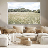 43258946-MGV-CV-36X24-Daisy Field Wall Art Canvas Print, Framed Pastel Flower Art Picture Print, Meadow Bloom Perfect Scandinavian Minimalist Decor