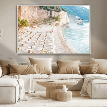 84816639-MGV-CV-36X24-Mediterranean Beach Wall Art Canvas Print, Framed Airy Coastal Art Picture Print, Summer Shore Perfect Coastal Retreat Decor