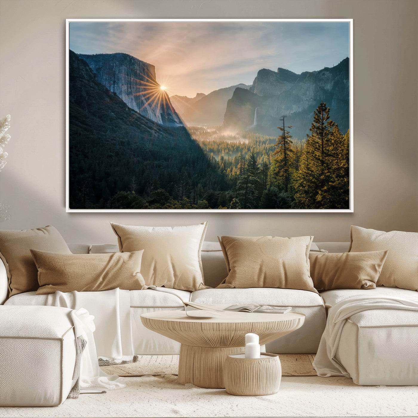 51605481-MGV-CV-36X24-Yosemite Valley Wall Art Canvas Print, Framed Mountain Sunrise Art Picture Print, National Park Perfect Vintage Explorer Decor