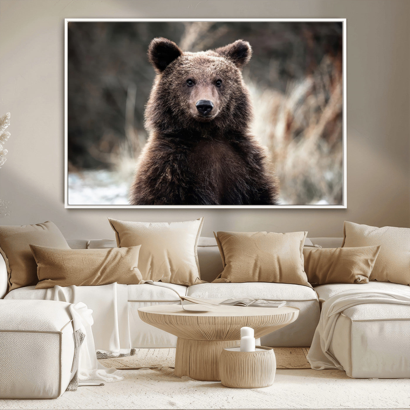 47112103-MGV-CV-36X24-Brown Bear Wall Art Canvas Print, Framed Forest Wildlife Art Picture Print, Woodland Bear Perfect Rustic Cabin Decor Artwork