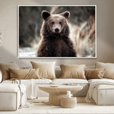 47112103-MGV-CV-36X24-Brown Bear Wall Art Canvas Print, Framed Forest Wildlife Art Picture Print, Woodland Bear Perfect Rustic Cabin Decor Artwork